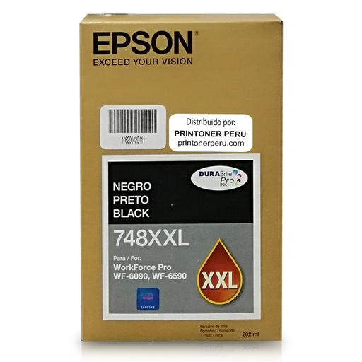 [T748XXL120-AL] Cartuchos de Tinta Epson Negra para WF-6090, WF-6590 202ML (Alto rendimiento - 10,000 páginas)