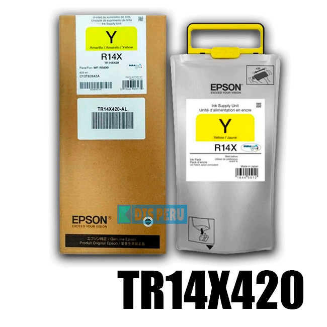[TR14X420-AL] BOLSA DE TINTA EPSON R14X YELLOW PARA WF-R4640, WF-R5690, F-R5190 425ML (CAPACIDAD ALTA - 50,000 PAGINAS ISO)