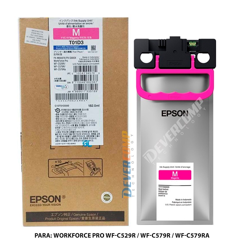 Cartucho de Tinta Epson Magenta para WF-C579RDTWF, WF-C579RD2TWF, WF-C529RDTW 182ML (Alto rendimiento - 20,000 paginas)