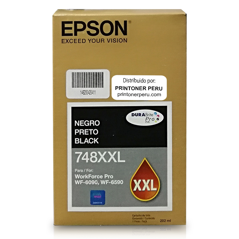 Cartuchos de Tinta Epson Negra para WF-6090, WF-6590 202 ML (Alto rendimiento - 10,000 páginas)