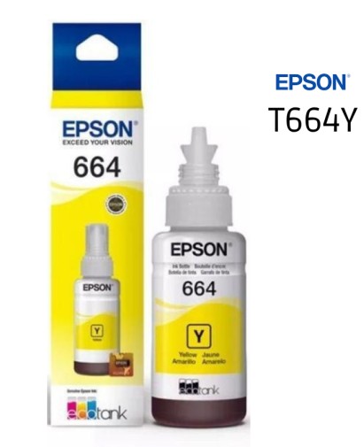 Botellas de Tinta Epson Yellow para L110, L120, L200, L210, L220, L300, L310, L350, L355, L365, L375, L380, L395, L396, L455, L475, L495, L555, L565, L575, L606, L655, L656, L1300, L1455 70ML (7,000 paginas)
