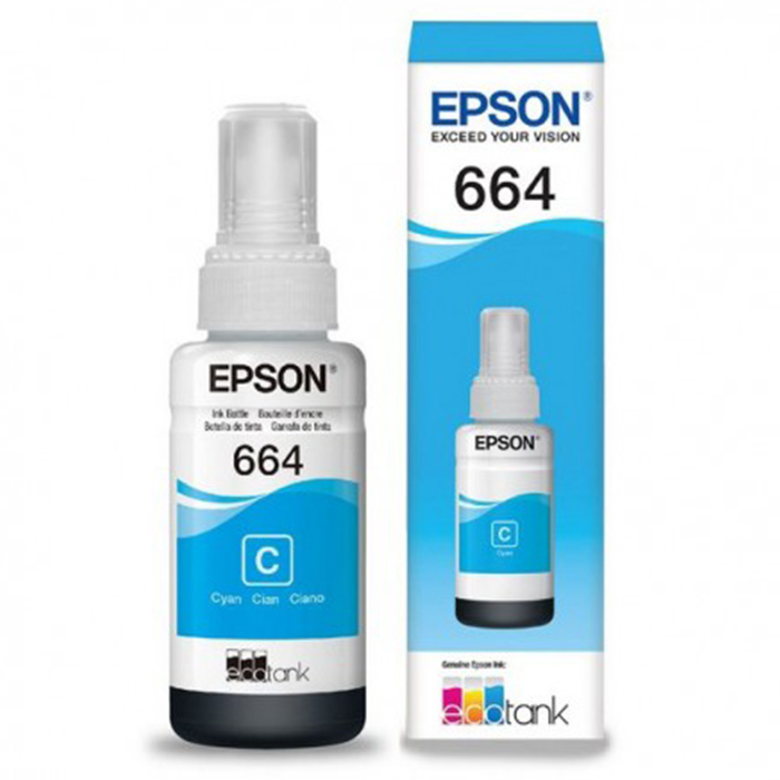 Botellas de Tinta Epson Cyan para L110, L120, L200, L210, L220, L300, L310, L350, L355, L365, L375, L380, L395, L396, L455, L475, L495, L555, L565, L575, L606, L655, L656, L1300, L1455 70ML (7,000 paginas)