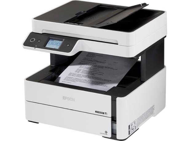 Epson Ecotank ET-M3170. Velocidad Máxima de impresión 39 P/P/M. Rendimiento Tinta pigmentada: 6000 páginas.